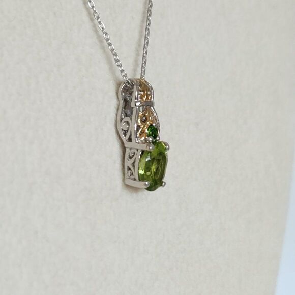Peridot and Chrome Diopside Pendant Necklace in 14K YG and Sterling Silver - Picture 3 of 10
